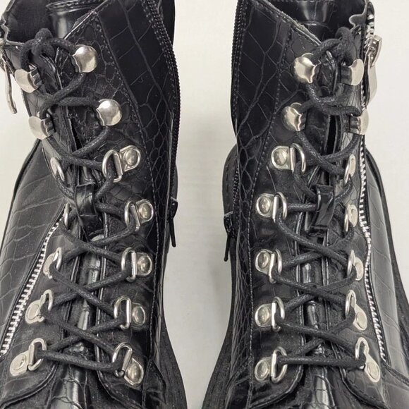 Glamorous Wide Fit Sz 7 Black Chunky Chelsea Boots Croc Print, Zip & Lace-up - Picture 6 of 7
